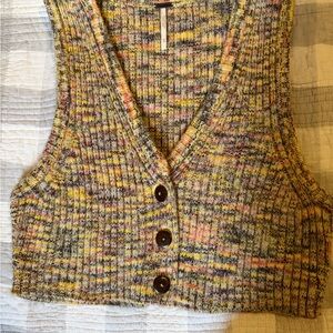 Free People Multicolor Knit Button-Down Crop Top